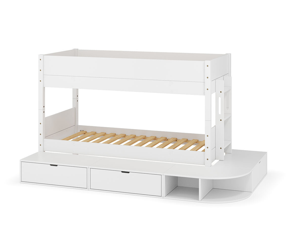 PROMO ! Lit superposé enfant avec estrade Combeebed Blanc 90x200 cm Echelle petit côté Sans barrière de sécurité Version basse
