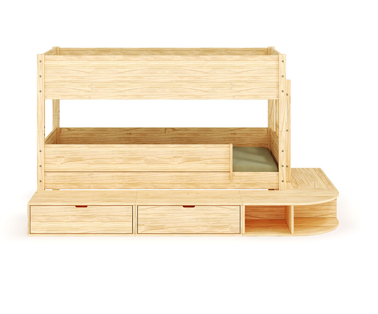 Lit superposé enfant avec estrade Combeebed Bois naturel 90x200 cm Echelle petit côté 1 barrière de sécurité Version basse