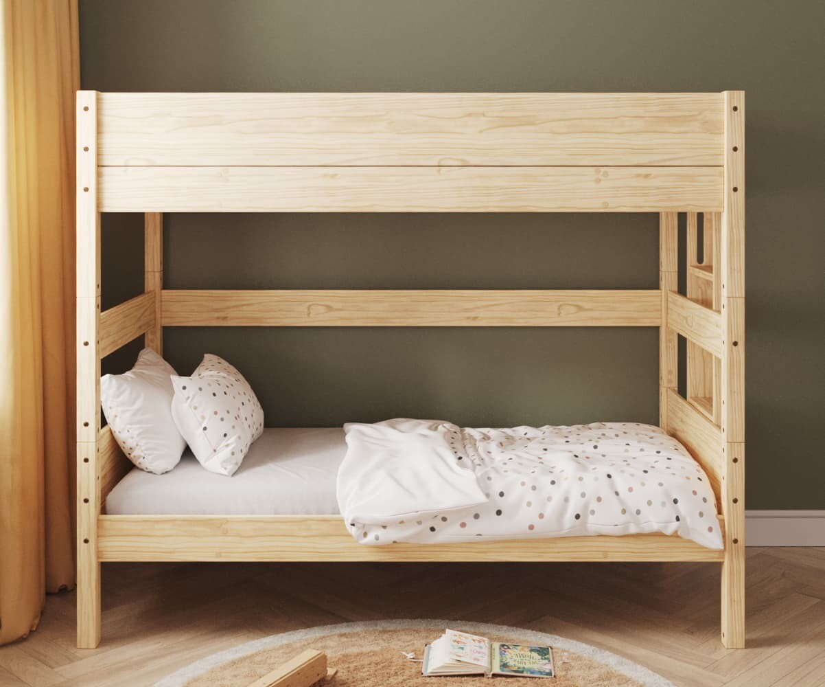 Lit superposé haut enfant Combeebed Bois naturel 90x200 cm Echelle petit côté