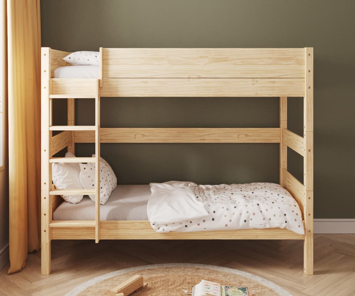 PROMO ! Lit superposé haut enfant avec matelas Combeebed Bois naturel 90x200 cm Echelle grand côté Matelas Norway 13 cm