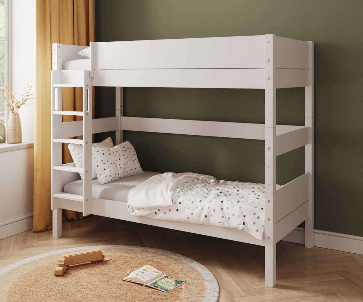 PROMO ! Lit superposé haut enfant avec matelas Combeebed Bois naturel 90x200 cm Echelle petit côté 1 barrière de sécurité Matelas Airfresh 15 cm
