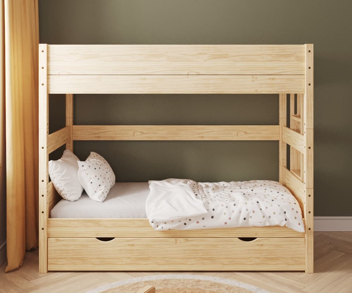 Lit superposé haut enfant avec tiroir Combeebed Bois naturel 90x200 cm Echelle petit côté