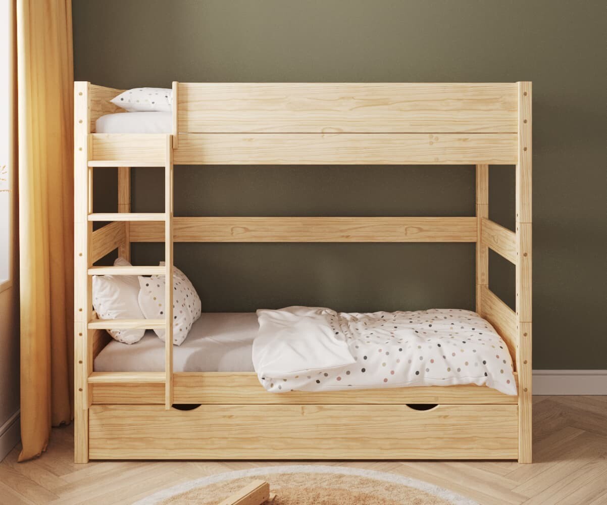 Lit superposé haut enfant avec tiroir Combeebed Bois naturel 90x200 cm Echelle grand côté
