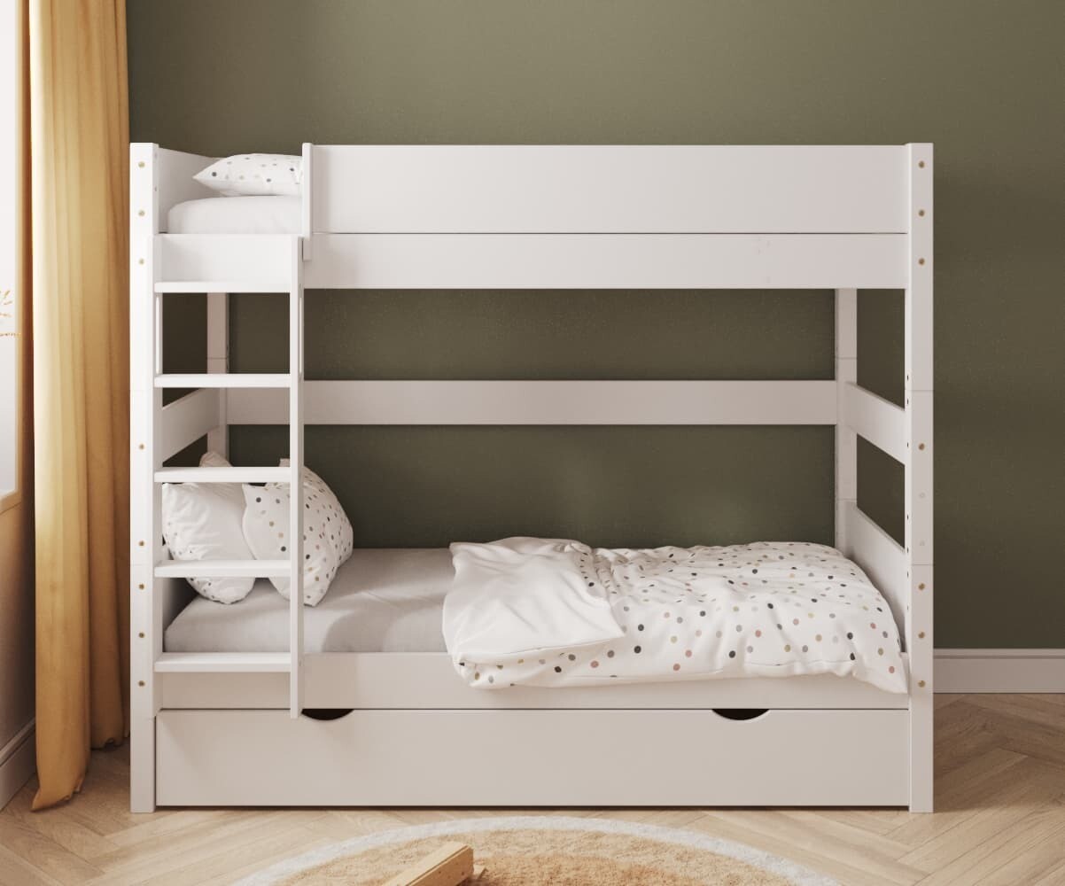 PROMO ! Lit superposé haut enfant avec tiroir Combeebed Blanc 90x200 cm Echelle grand côté