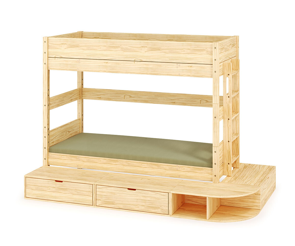 Lit superposé haut enfant avec estrade Combeebed Bois naturel 90x200 cm Echelle petit côté
