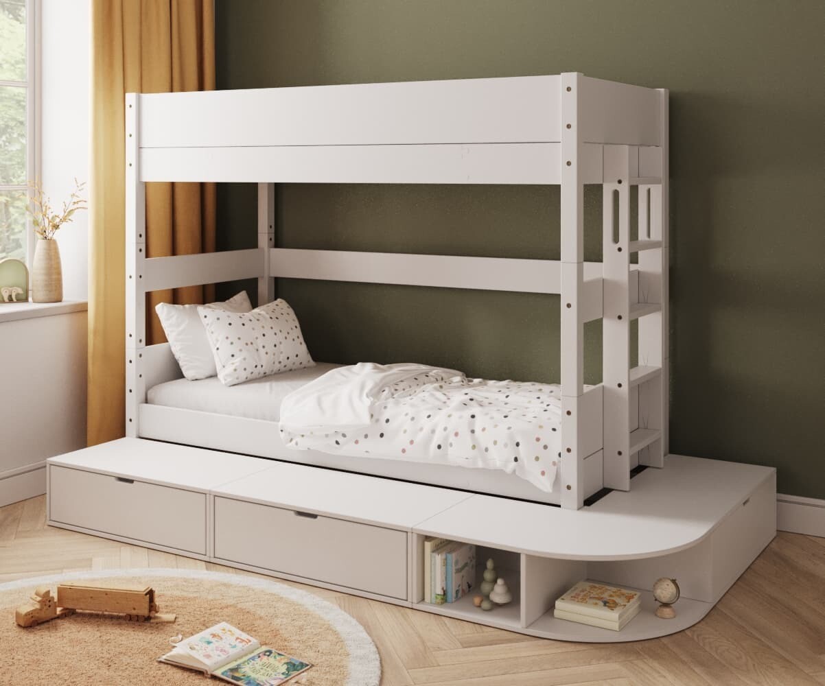 PROMO ! Lit superposé haut enfant avec estrade Combeebed Blanc 90x200 cm Echelle petit côté 1 barrière de sécurité