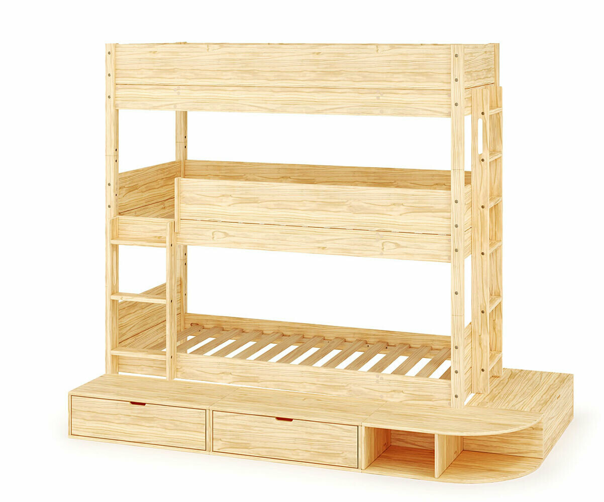 Lit superposé 3 places enfant avec estrade Combeebed Bois naturel 90x200 cm Echelle petit côté