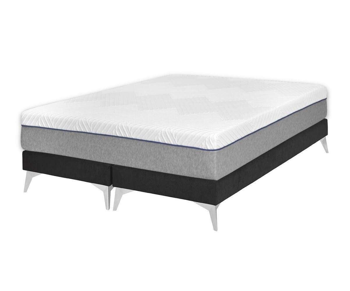 Sommier tapissier ado 2 places avec matelas Hisso Gris anthracite 2x70x190 cm Pieds Kompy chromé Matelas ressorts ensachés Riva
