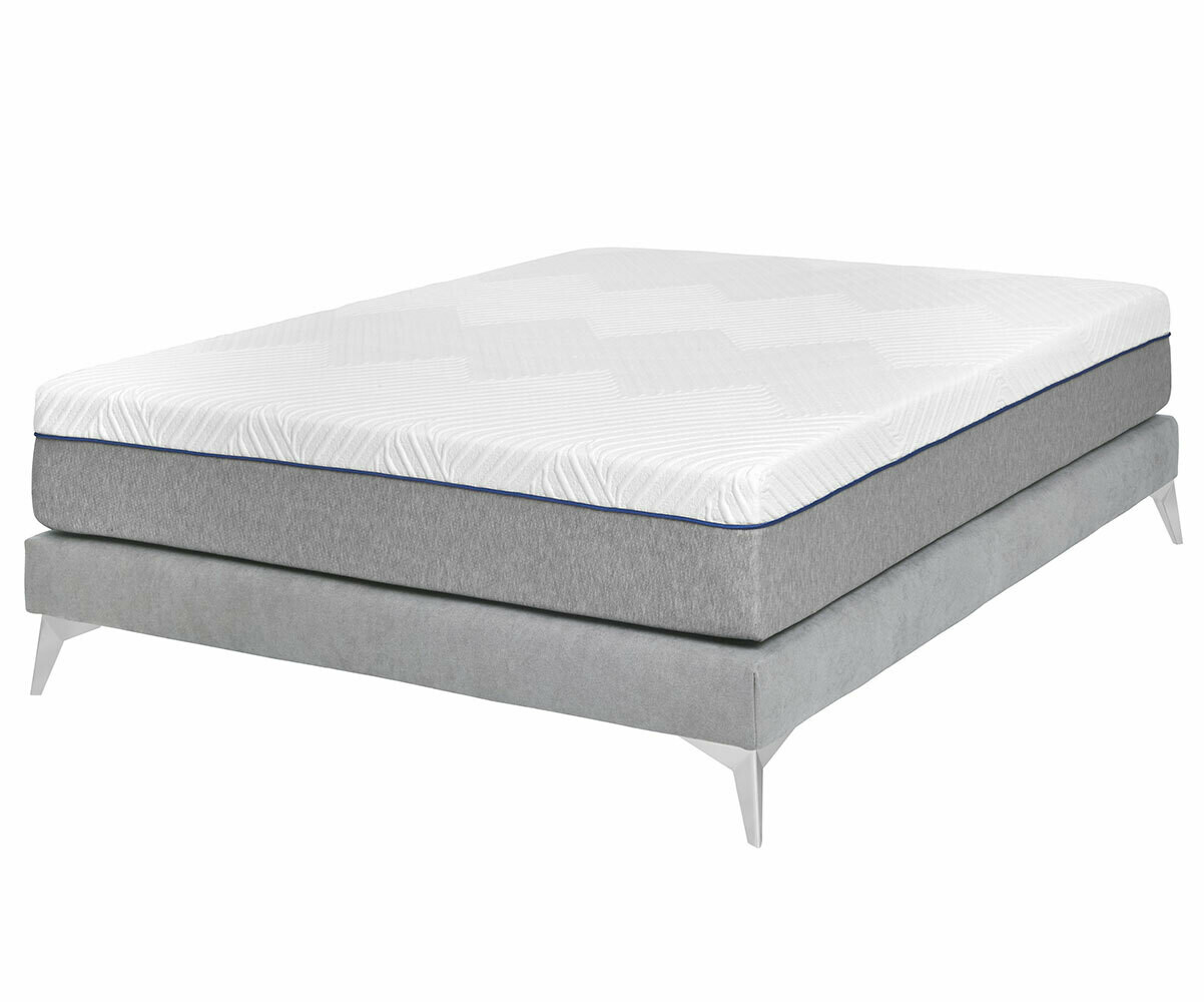 Sommier tapissier ado 2 places avec matelas Hisso Gris clair 140x190 cm Pieds Kompy chromé Matelas ressorts ensachés Riva