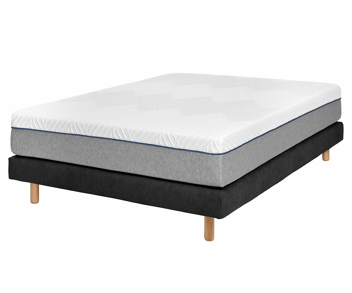 Sommier tapissier ado 2 places avec matelas Hisso Gris anthracite 140x190 cm Pieds Cylo bois Matelas ressorts ensachés Riva