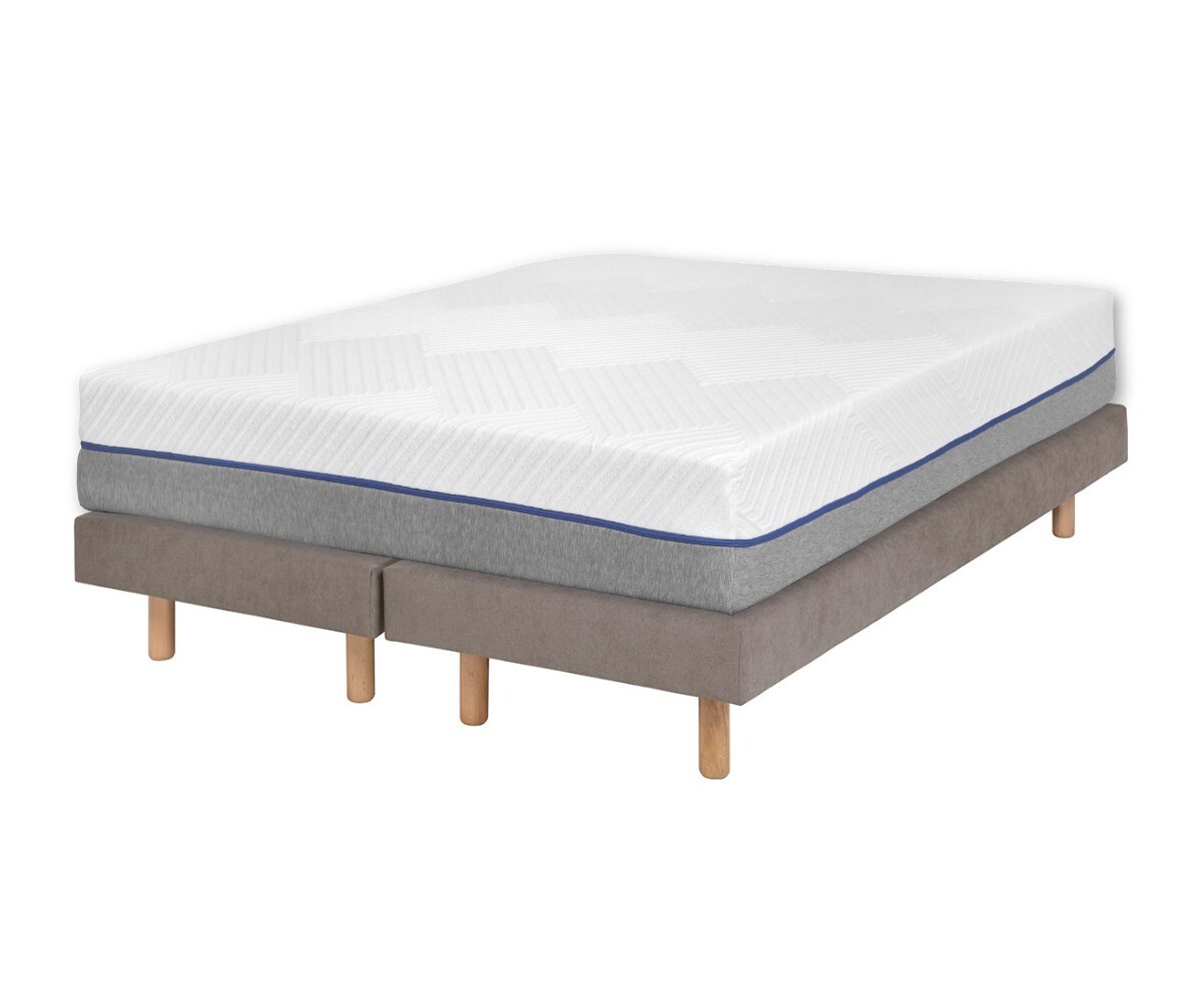 PROMO ! Sommier tapissier ado 2 places avec matelas Hisso Beige 2x80x200 cm Pieds Cylo bois Matelas latex Lety
