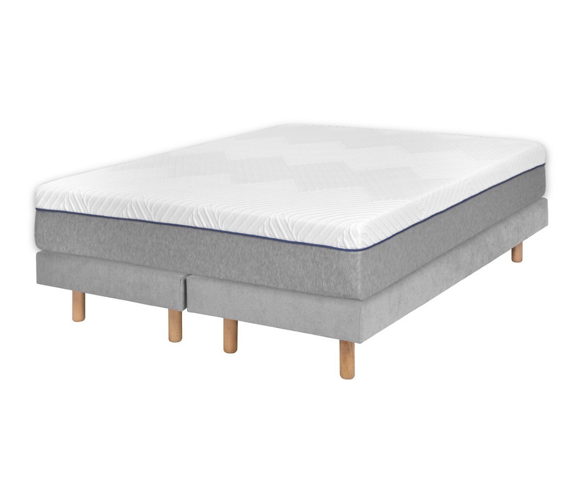 Sommier tapissier ado 2 places avec matelas Hisso Gris clair 2x70x190 cm Pieds Cylo bois Matelas ressorts ensachés Riva
