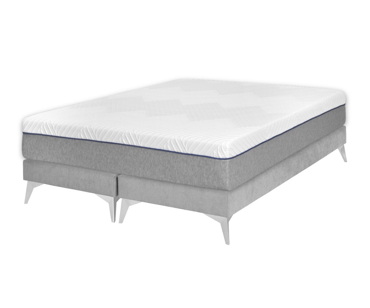 Sommier tapissier ado 2 places avec matelas Hisso Gris clair 2x70x190 cm Pieds Kompy chromé Matelas ressorts ensachés Riva
