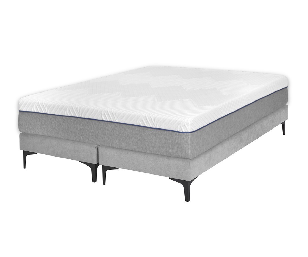 Sommier tapissier ado 2 places avec matelas Hisso Gris clair 2x70x190 cm Pieds Equy noir Matelas ressorts ensachés Riva