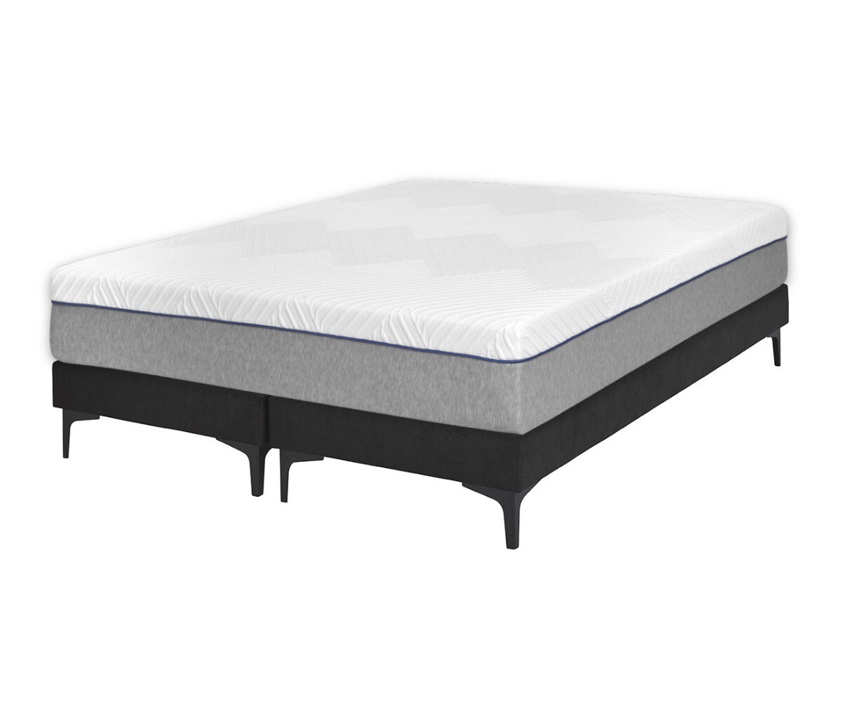 Sommier tapissier adulte 2 places avec matelas Hisso Gris anthracite 2x80x200 cm Pieds Equy noir Matelas ressorts ensachés Riva