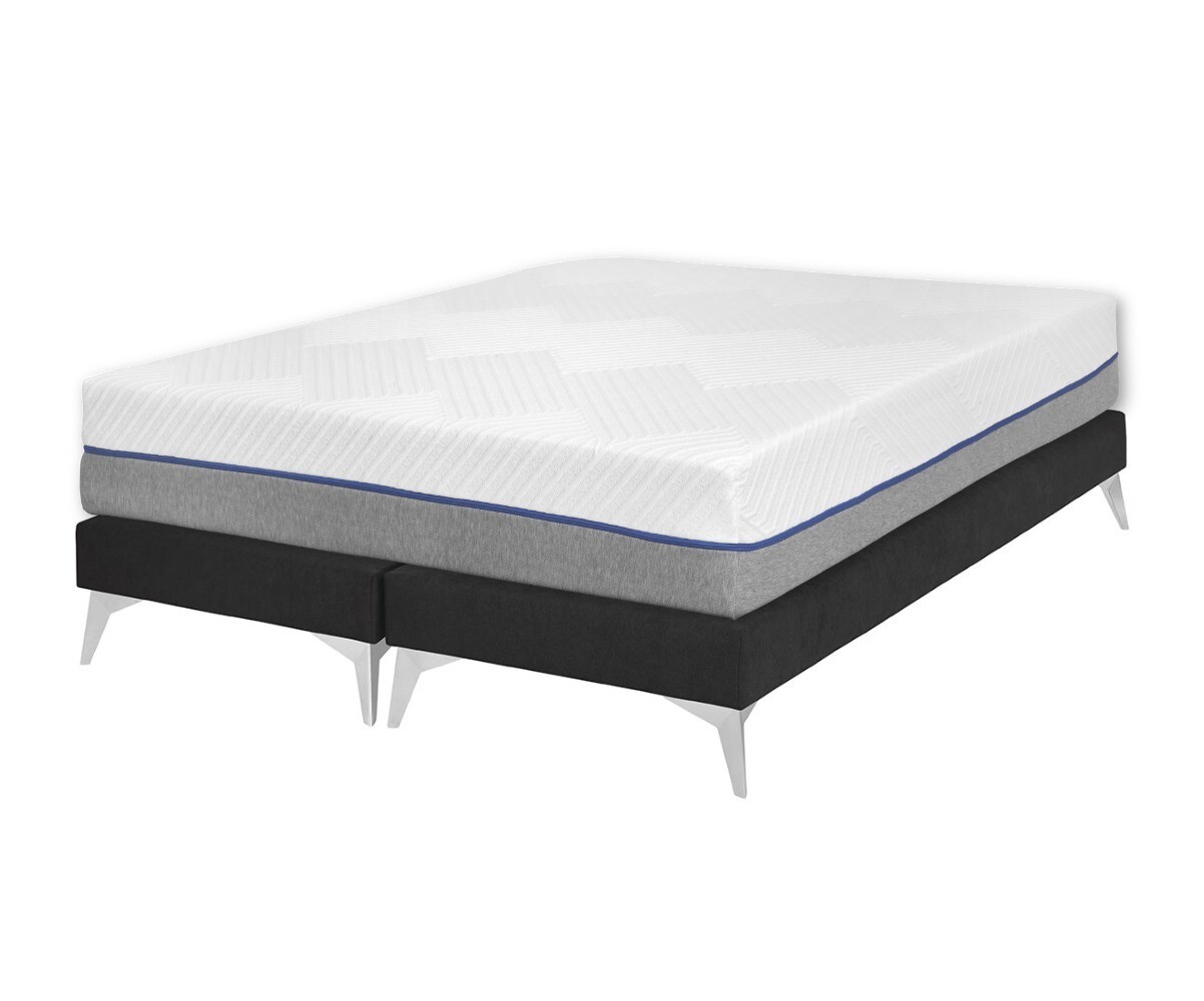 Sommier tapissier adulte 2 places avec matelas Hisso Gris anthracite 2x70x190 cm Pieds Kompy chromé Matelas mousse Moma