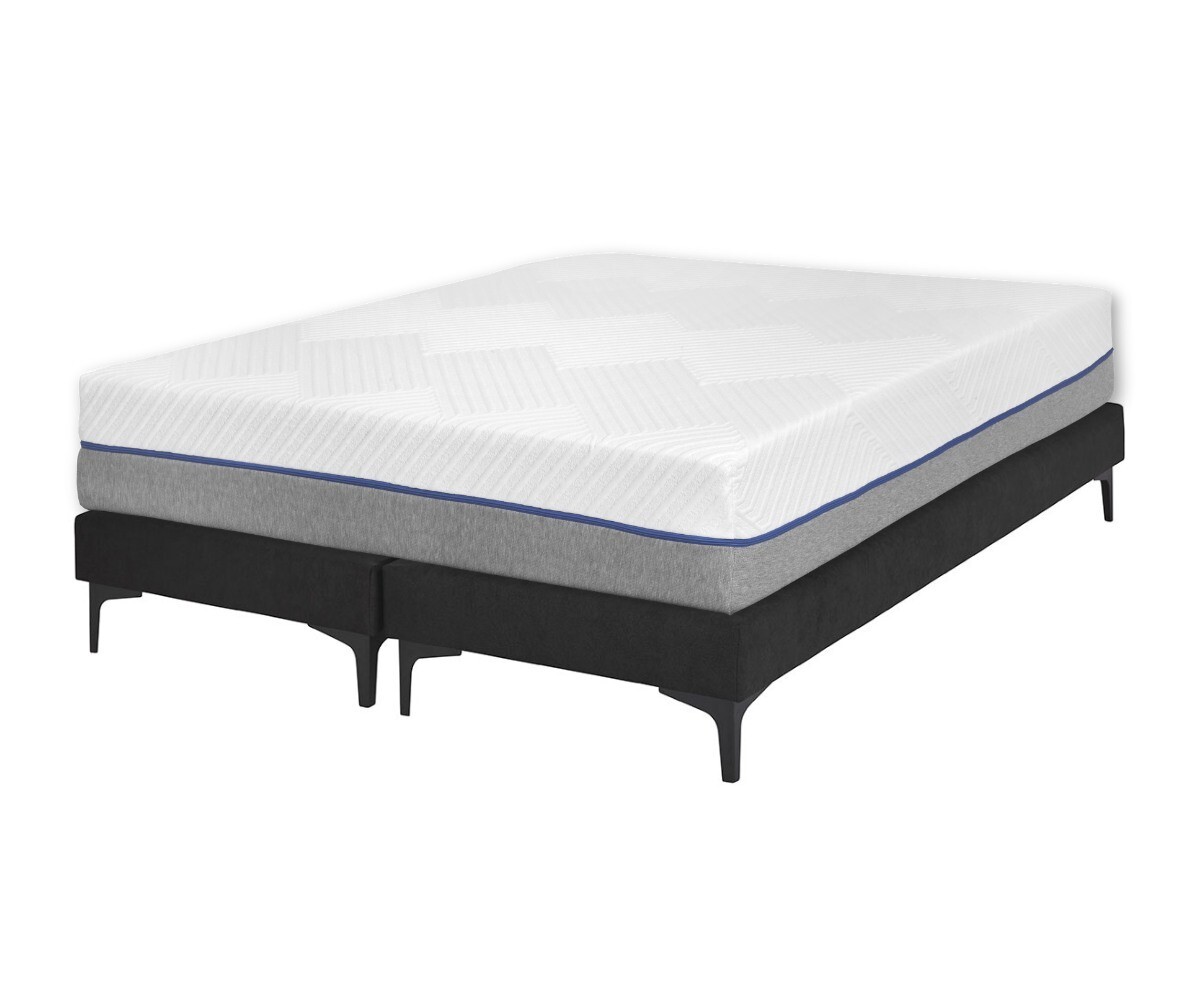 Sommier tapissier adulte 2 places avec matelas Hisso Gris anthracite 2x70x190 cm Pieds Equy noir Matelas mousse Moma