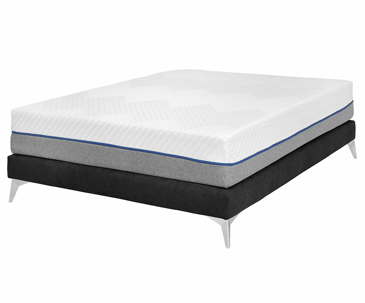 Sommier tapissier adulte 2 places avec matelas Hisso Gris anthracite 140x190 cm Pieds Kompy chromé Matelas mousse Moma