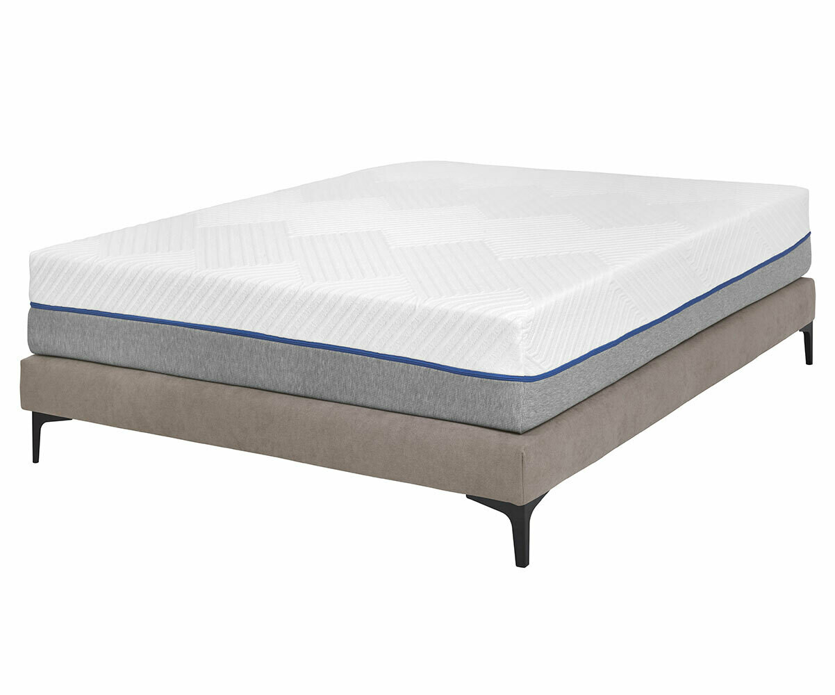 Sommier tapissier adulte 2 places avec matelas Hisso Beige 140x190 cm Pieds Equy noir Matelas latex Lety