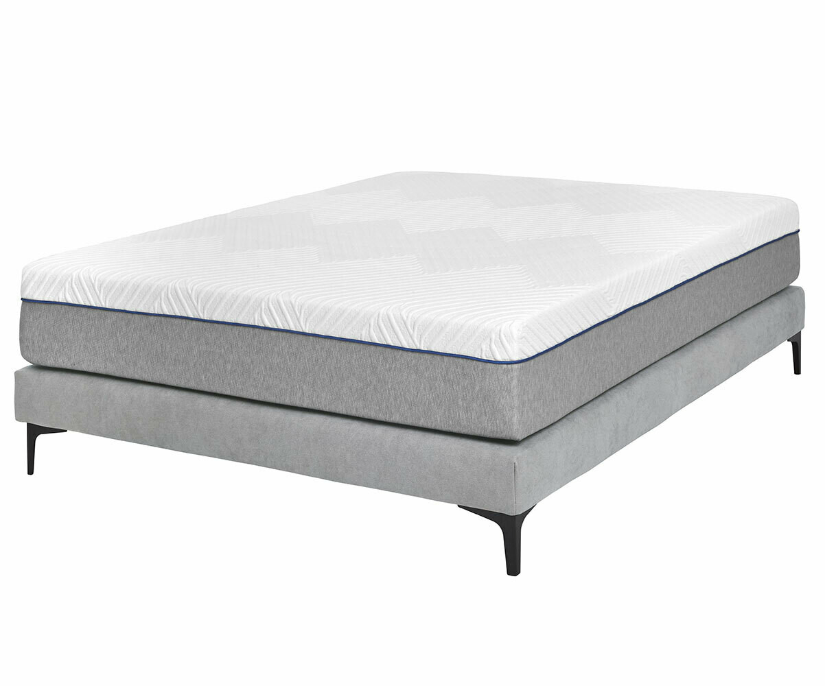 Sommier tapissier adulte 2 places avec matelas Hisso Beige 140x190 cm Pieds Equy noir Matelas mousse Moma