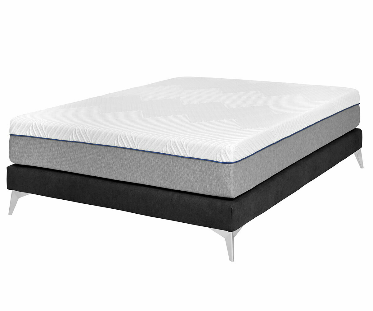 Sommier tapissier adulte 2 places avec matelas Hisso Gris anthracite 140x190 cm Pieds Kompy chromé Matelas ressorts ensachés Riva