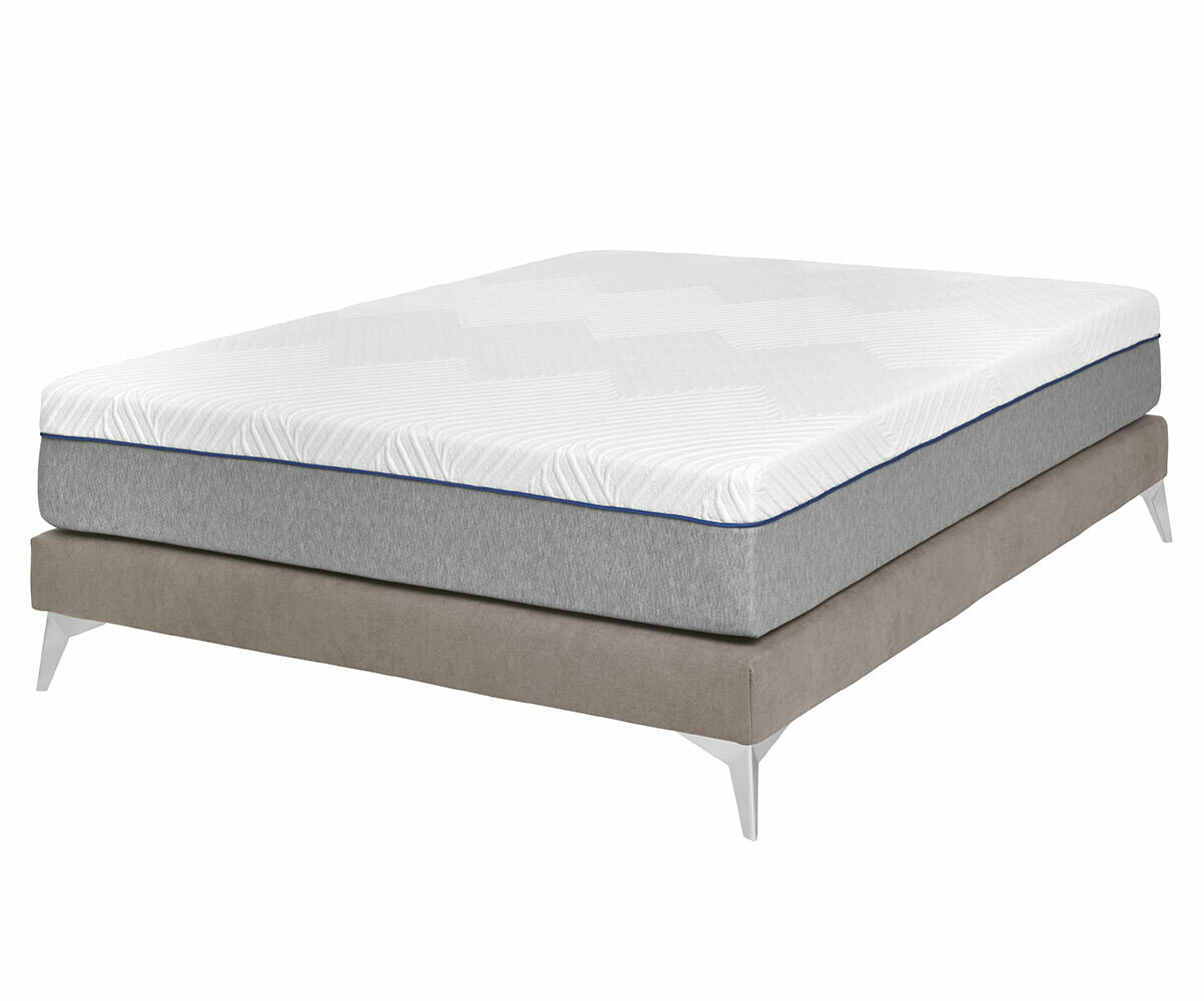 Sommier tapissier adulte 2 places avec matelas Hisso Beige 140x190 cm Pieds Kompy chromé Matelas ressorts ensachés Riva