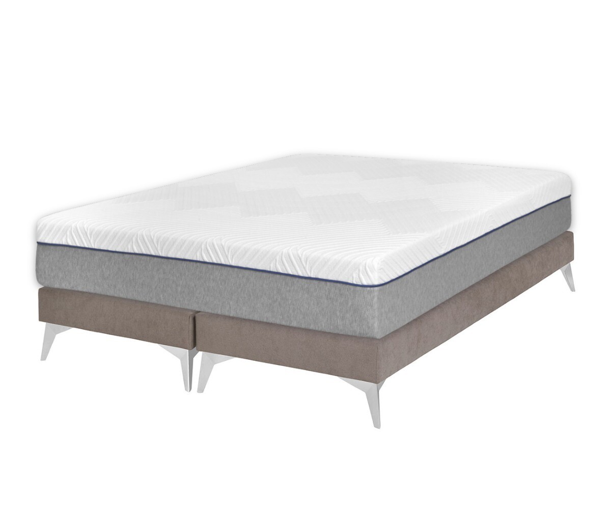 PROMO ! Sommier tapissier adulte 2 places avec matelas Hisso Beige 2x80x200 cm Pieds Kompy chromé Matelas ressorts ensachés Riva