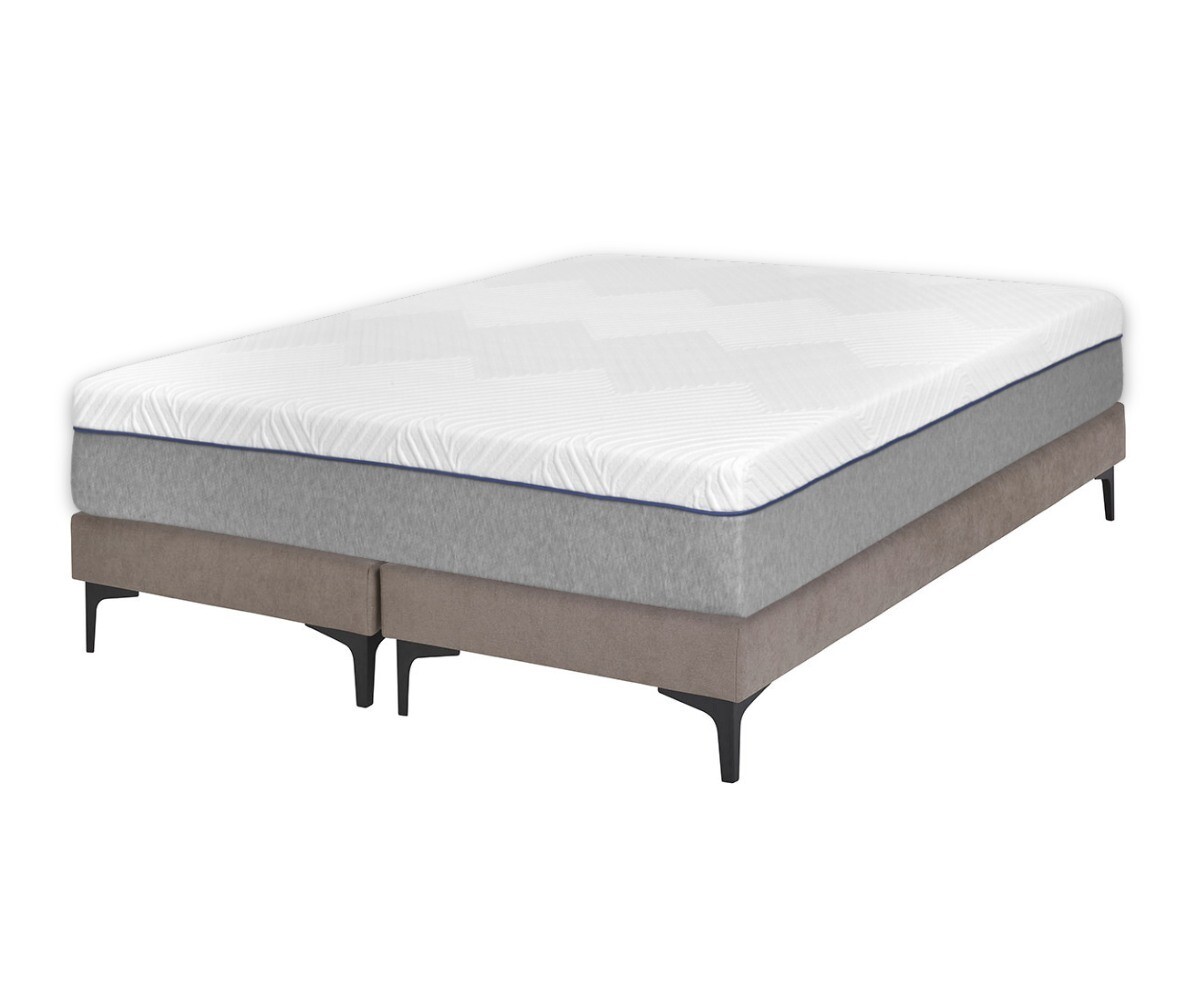 PROMO ! Sommier tapissier adulte 2 places avec matelas Hisso Beige 2x70x190 cm Pieds Equy noir Matelas ressorts ensachés Riva