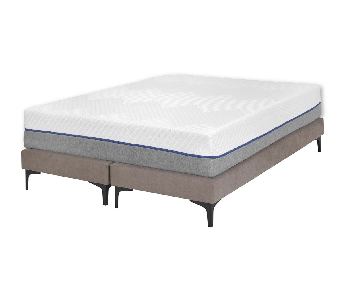 PROMO ! Sommier tapissier adulte 2 places avec matelas Hisso Beige 2x80x200 cm Pieds Equy noir Matelas mémoire de forme Vénus