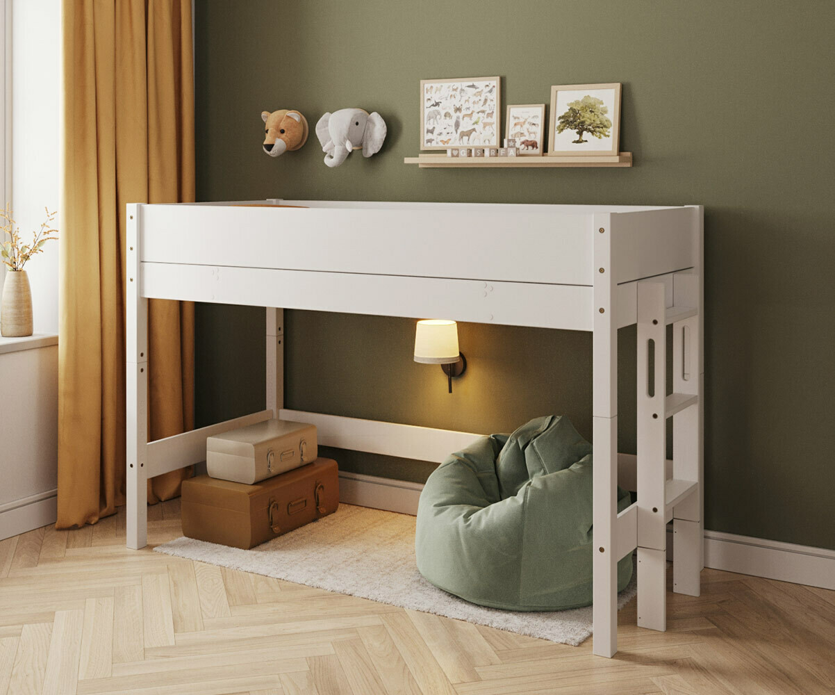 PROMO ! Lit mezzanine enfant Combeebed Blanc 90x200 cm Echelle petit côté Hauteur 142 cm