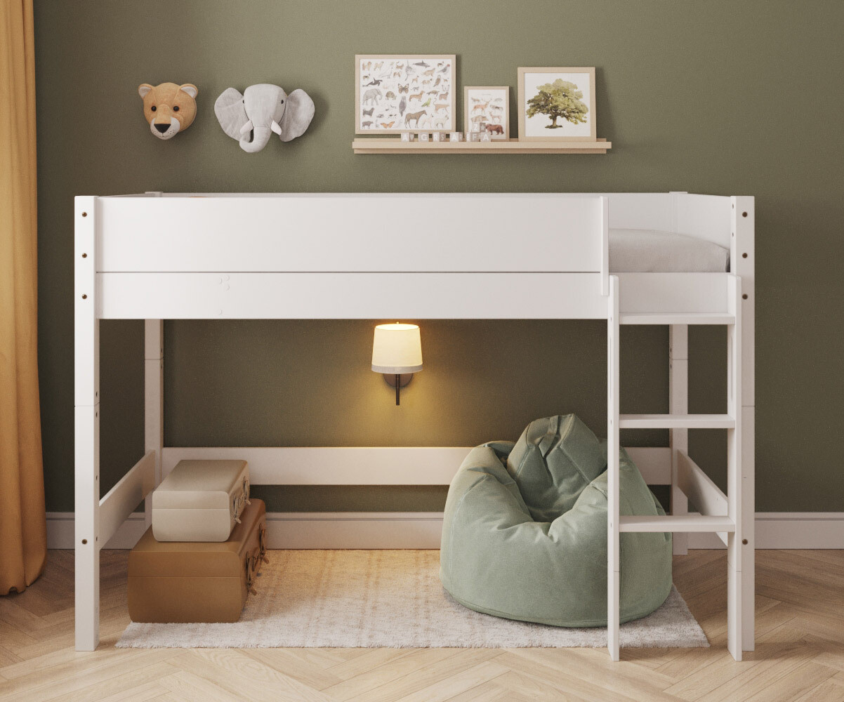 PROMO ! Lit mezzanine enfant Combeebed Blanc 90x200 cm Echelle grand côté Hauteur 142 cm