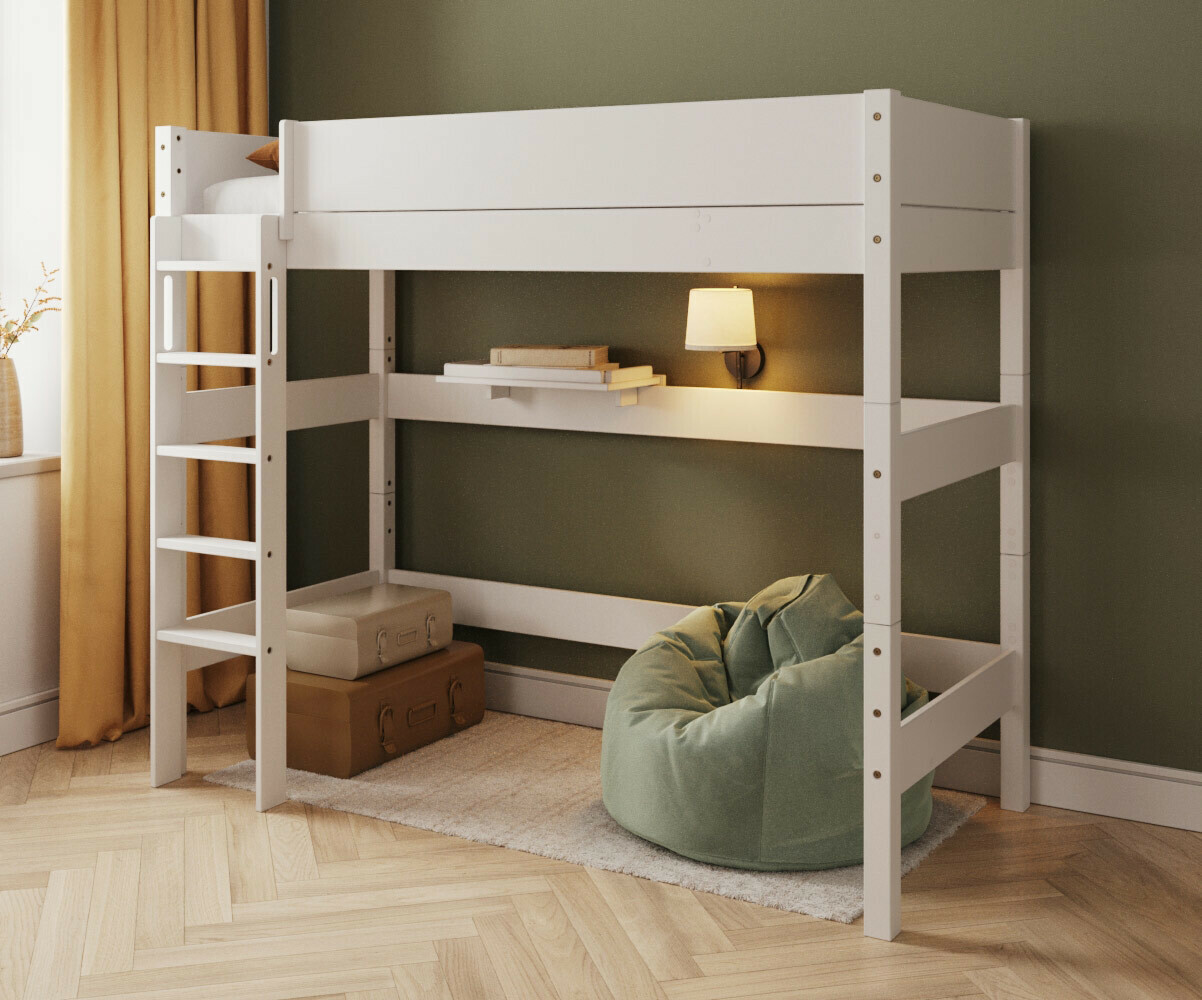 PROMO ! Lit mezzanine enfant avec matelas Combeebed Blanc 90x200 cm Echelle grand côté Hauteur 188 cm Matelas Norway 13 cm