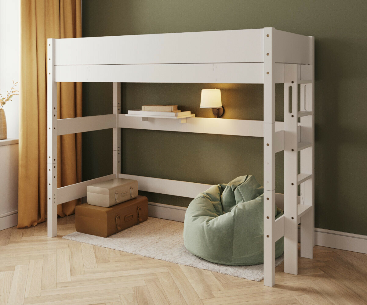 PROMO ! Lit mezzanine enfant avec matelas Combeebed Blanc 90x200 cm Echelle petit côté Hauteur 188 cm Matelas Airfresh 15 cm