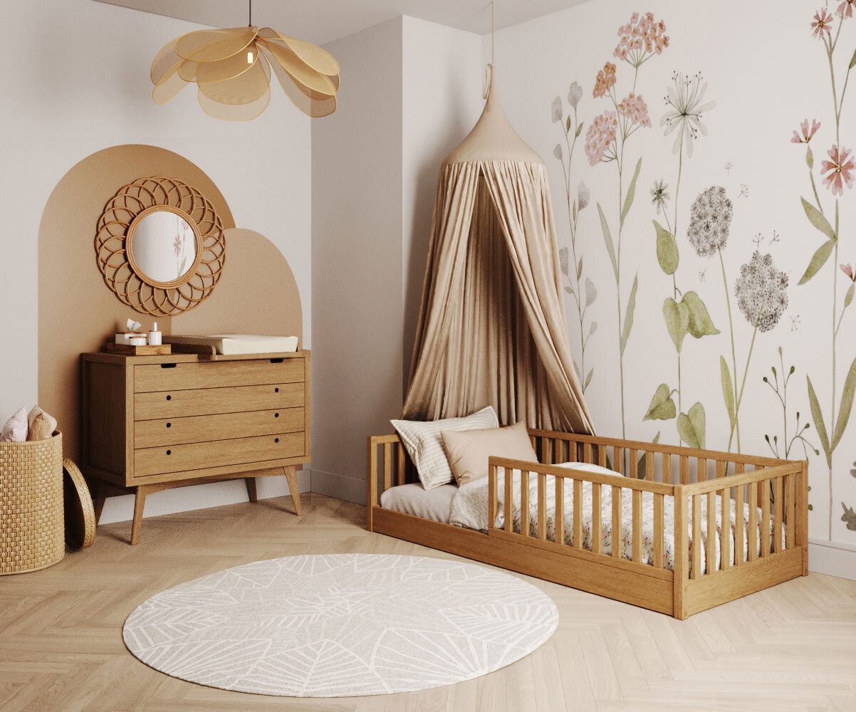PROMO ! Chambre montessori Capao Noisette 90x190 cm Commode avec plan à langer