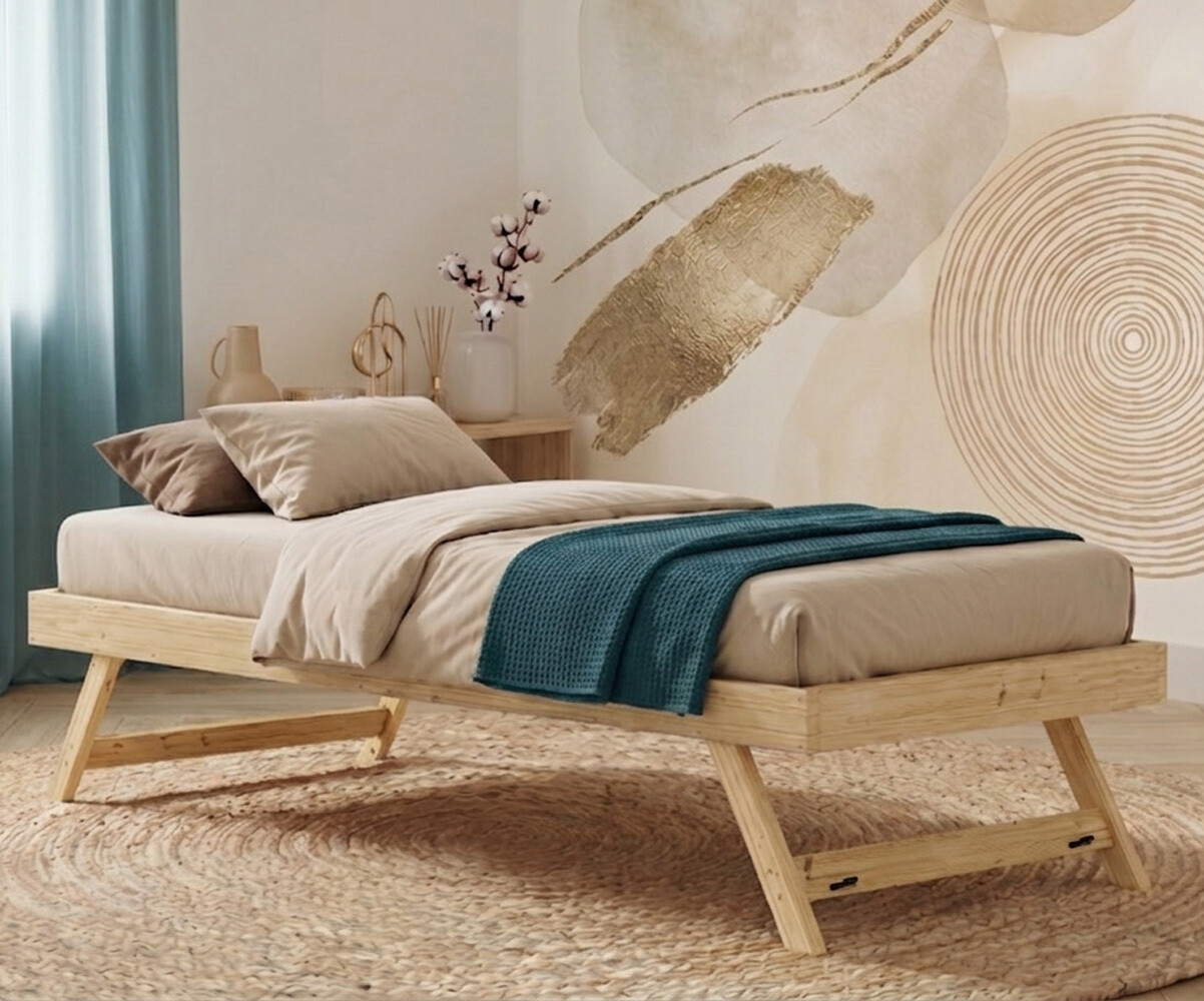PROMO ! Lit sommier gigogne ado Valley Bois naturel 90x200 cm
