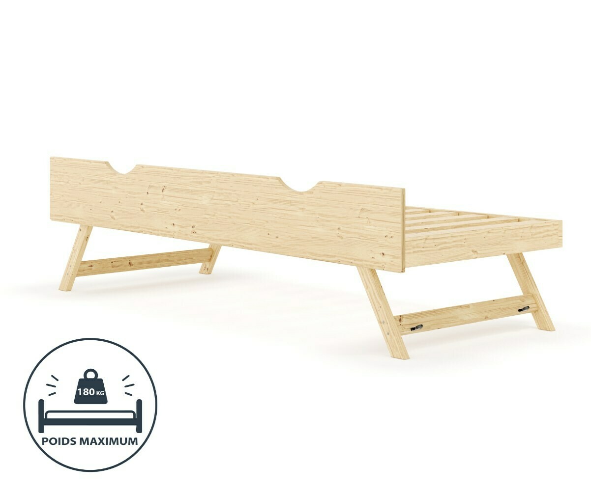 PROMO ! Sommier gigogne adulte en bois Valley Bois naturel 70x190 cm