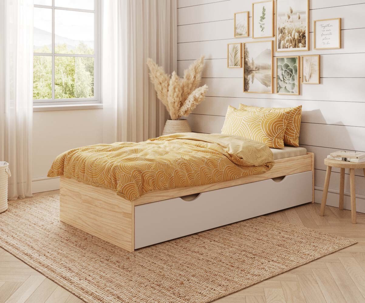 PROMO ! Ensemble gigogne ado extra robuste Tigar Bois et blanc 90x200 cm