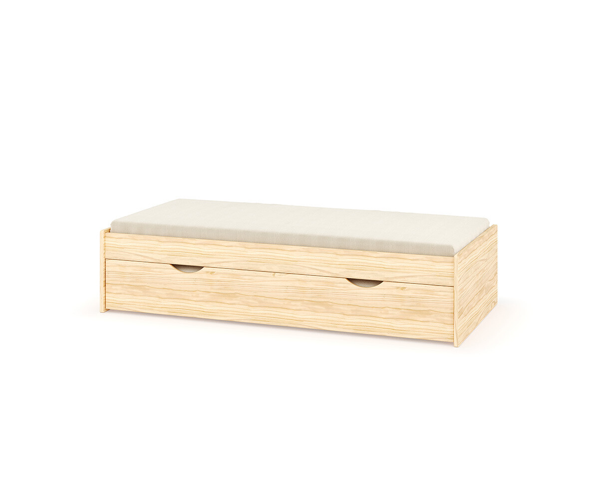 PROMO ! Ensemble gigogne adulte extra robuste avec matelas Tigar Bois naturel 90x190 cm/Opt:Matelas Norway 13 cm