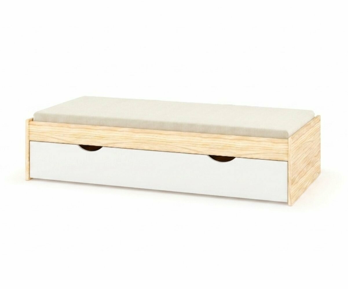 PROMO ! Ensemble gigogne adulte extra robuste avec matelas Tigar Bois et blanc 90x200 cm/Opt:Matelas Airfresh 15 cm