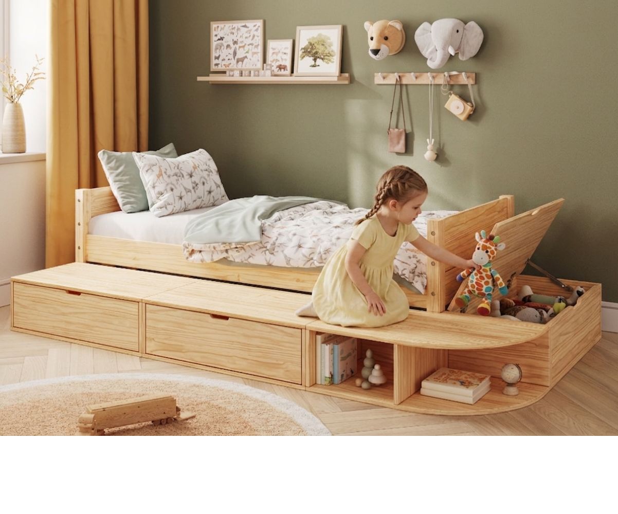 Lit modulable avec estrade de rangement