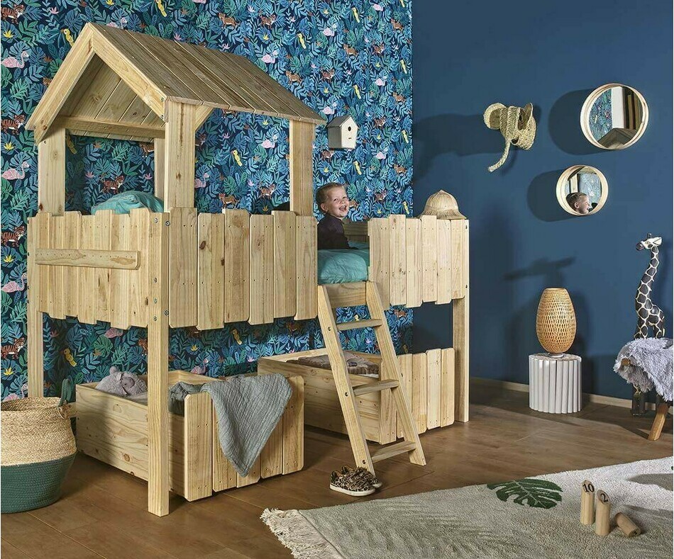 Lit cabane Swam brut  peindre avec tiroirs de lit en option