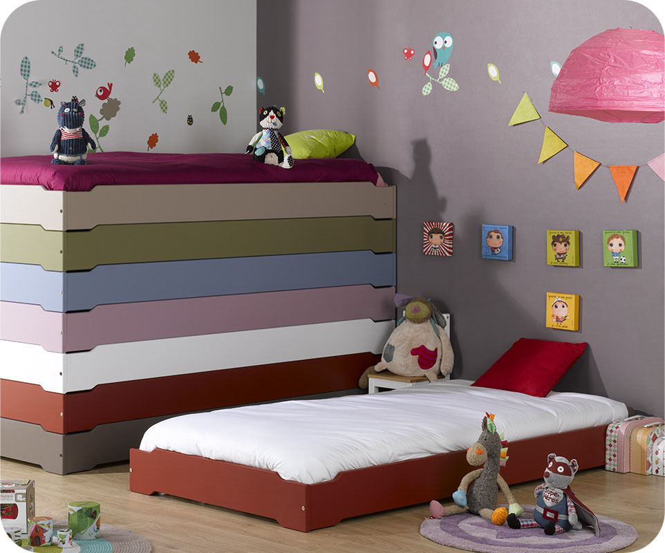 Lit Enfant Empilable Rouge Basque 90x190 cm avec sommier
