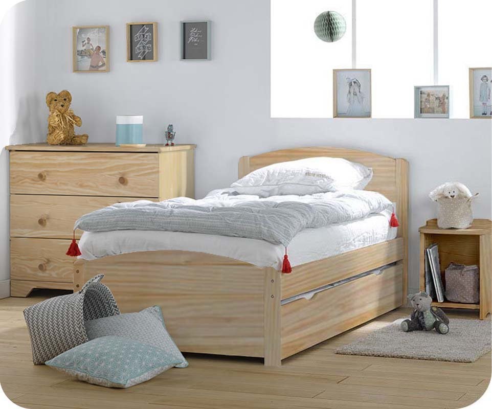 Lit Gigogne Enfant Nature Brut 90x190 cm