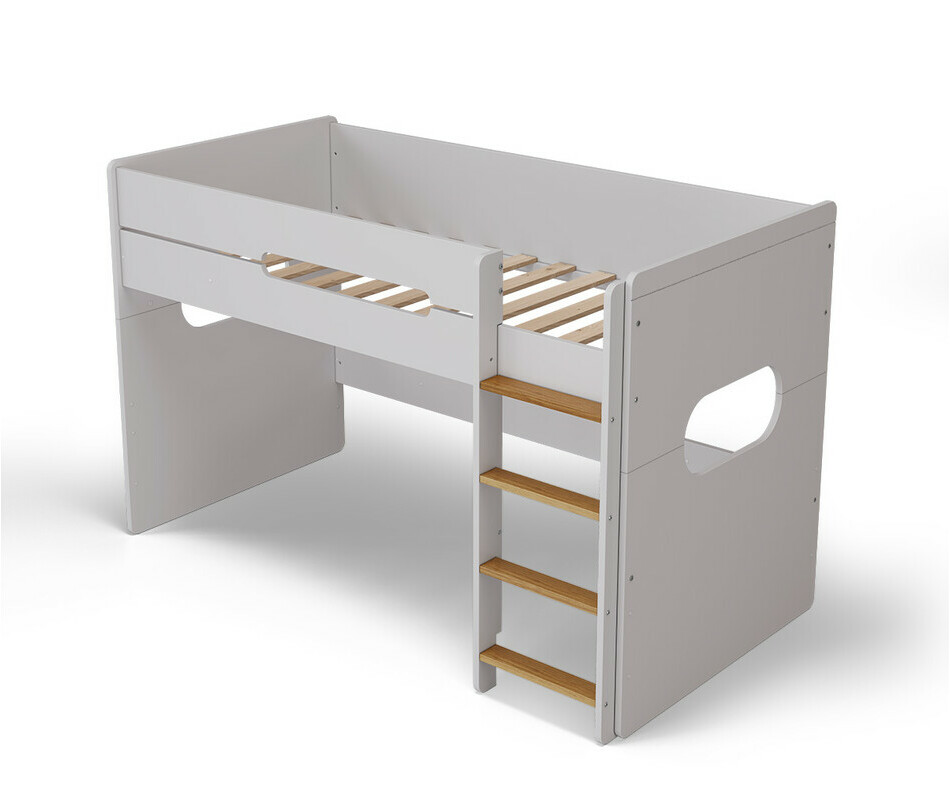 Lit mi hauteur pour enfant blanc et noisette avec matelas inclus