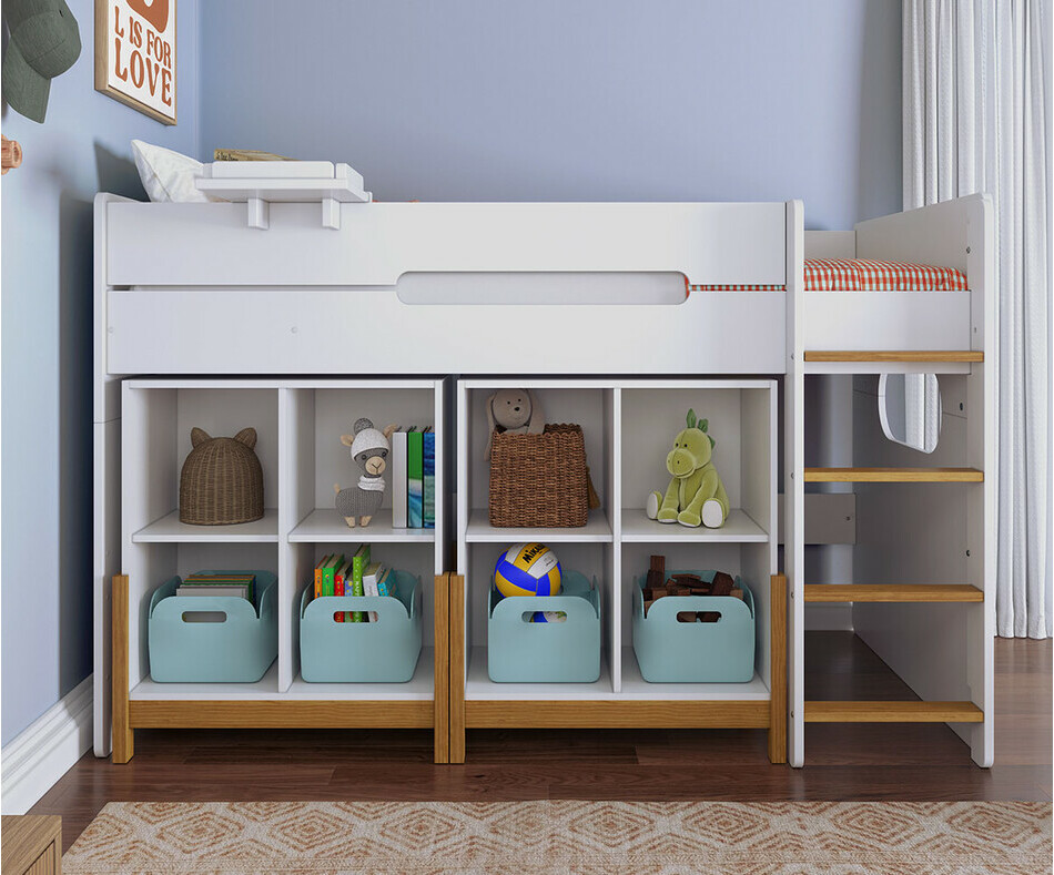 Lit Enfant Mi-hauteur Spark Blanc 90 x 200 cm avec cube de rangement (en option) et matelas inclus