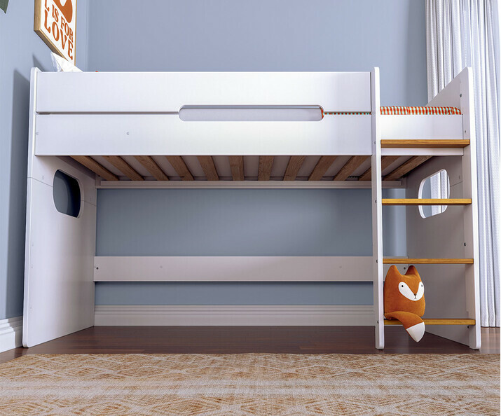 Lit Enfant Mi-hauteur Spark Blanc avec casier Kaos et tablette en option