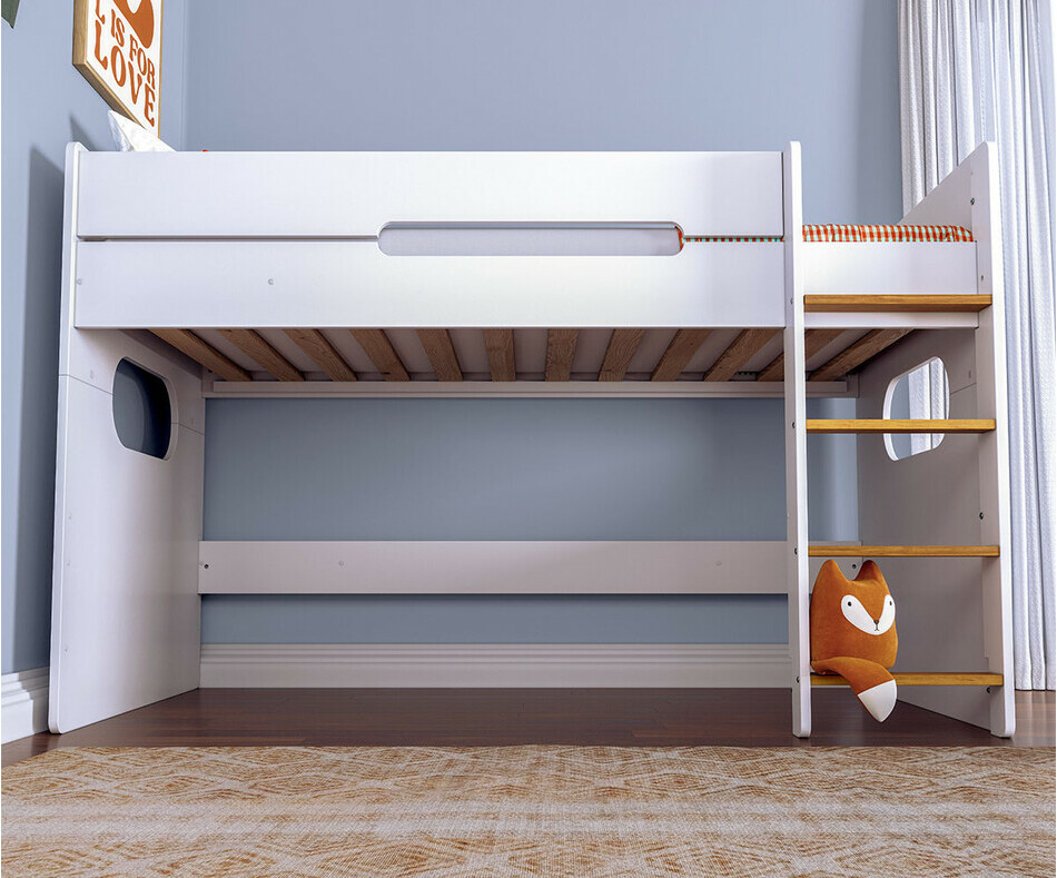Lit Enfant Mi-hauteur Spark Blanc avec casier Kaos et tablette en option