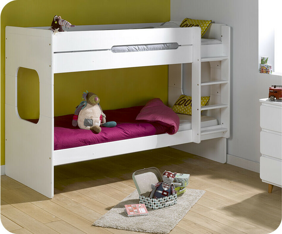 Pack Lit Superposé Enfant Spark Blanc 90x200 cm avec 2 Matelas