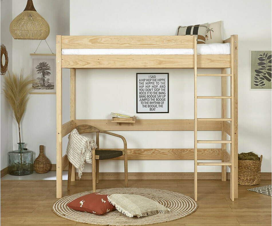 Lit superpos bois naturel transform en lit mezzanine