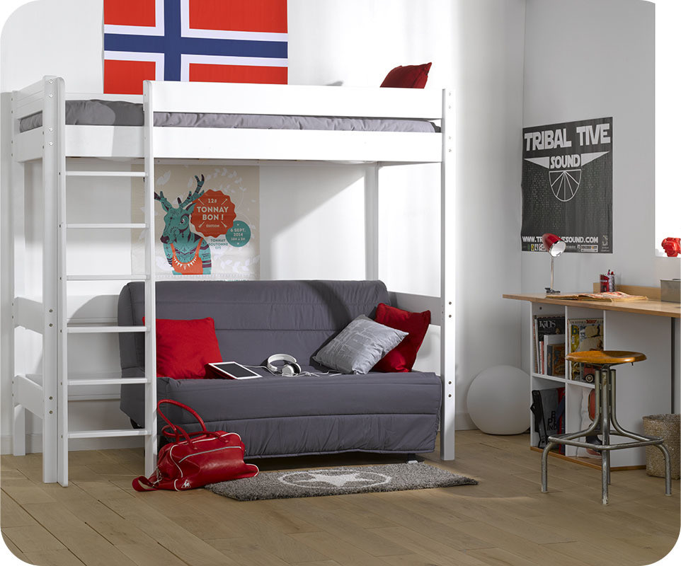 Lit Mezzanine Enfant Clay Blanc avec Matelas